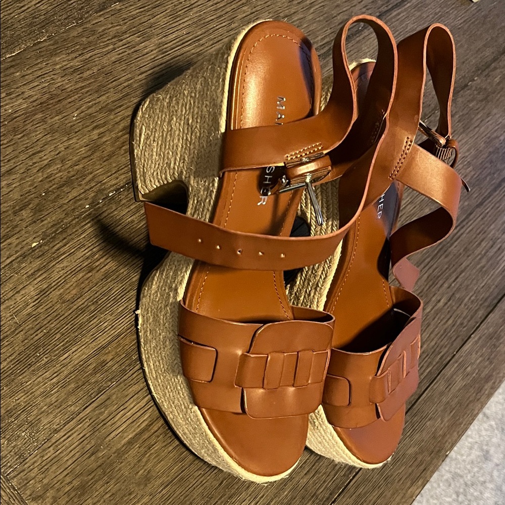 Marc Fisher Tan Leather Wedge Sandals